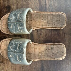 Tory Burch Double T Slide Sandal - Champagne Gold - Size 9